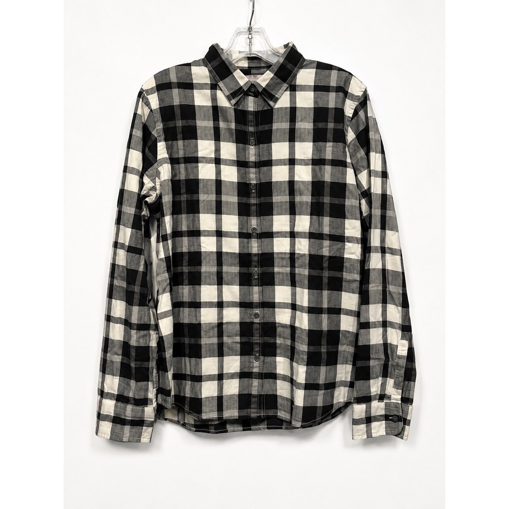 Banana Republic Soft-Wash Shirt Mens Large Black White Plaid Cotton Button Down